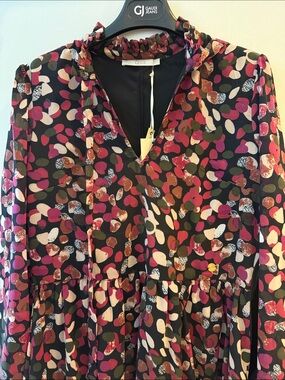 Gaudi' Black Midi Dress with Pink, Red and Green Abstract Print